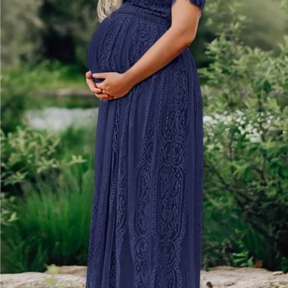 NWT Chic Navy Lace Maxi Dress - Picture 4 of 14